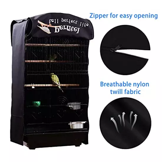 Perfitel Bird Cage Cover(Black) Good Night Birdcage Cover Black-Out Birdcage Cover Durable Breathable Washable Material… (18.1Lx14.1Wx36H)