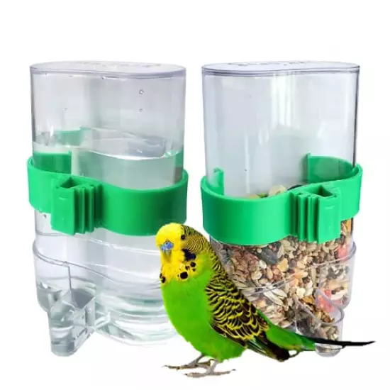 Bird Water Dispenser Outdoor No Mess Automatic Feeder,Parakeet Waterer for Cage,Food Container Bird Cage Accessories Hanging Outside for Lovebird Canary Finch Small Birds (2Pcs)