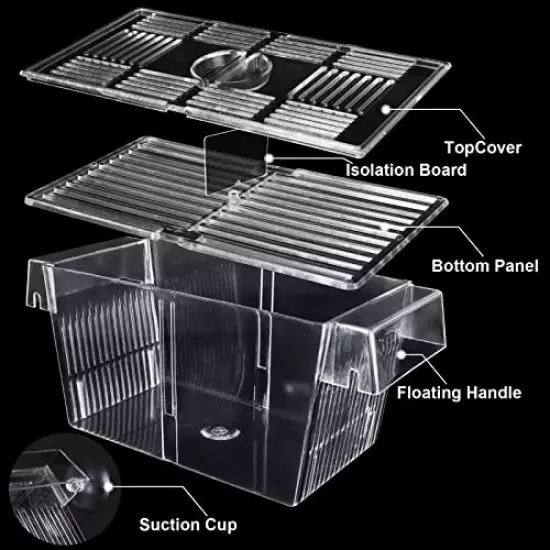 FVIEXE 4PCS Breeder Box for Fish Tank, Aquarium Fish Breeder Box Acrylic Fish Tank Divider Acclimation Box Hatchery Incubator with Suction Cups Isolation Fry Breeder Box for Guppy Baby Fish Shrimp