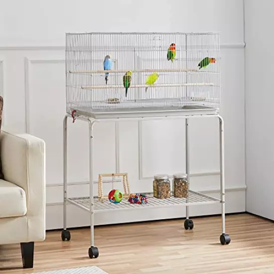 Yaheetech Flight Bird Cages for Parrots Budgies Parakeets Cockatiels Conures Budgies Finches Lovebirds Canaries Breeding Birdcage with Detachable Rolling Stand