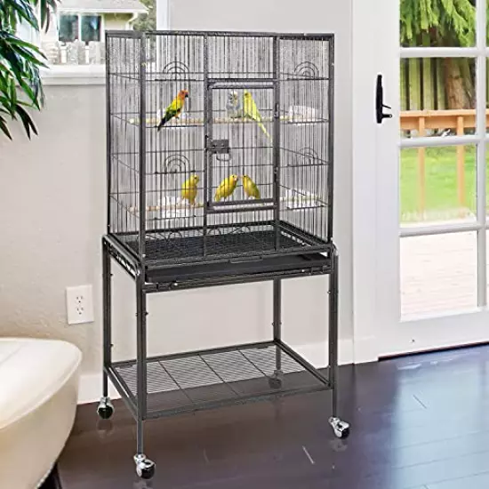 ZENY 53-Inch Parakeet Bird Cage, Wrought Iron Birdcage with Rolling Stand, Pet Parrot Cage, Flight Cage for Cockatiels Parakeet Lovebird Canary Finch