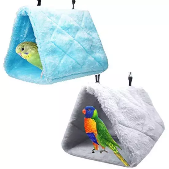 Magnoloran 2 Pack Warm Bird Nest House Bed Hanging Hammock Sleeping Bed Plush Hanging Snuggle Cave Happy Hut for Pet Parrot Parakeet Cockatiel Conure Cockatoo African Grey Macaw(Blue&Grey)