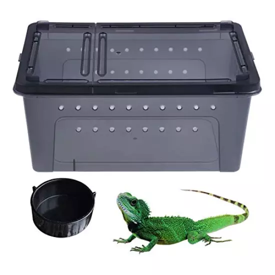 kathson Reptile Feeding Box Small Snake Breeding Container Transparent Portable Hatching Incubation Box Mini Pet House for Lizard Tarantula Spider Frog Scorpion (Black)