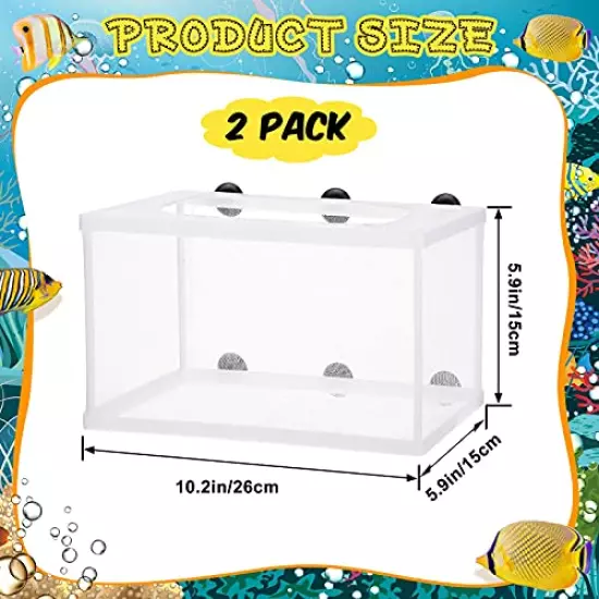 2 Pieces Fish Tank Breeder Net Big Breeding Fish Netting Fish Hatchery Breeder Box Separation Net Plastic Frame Breeder Box Fry Hatchery Incubator Mesh Fish Breeding Box with Suction Cup for Aquarium