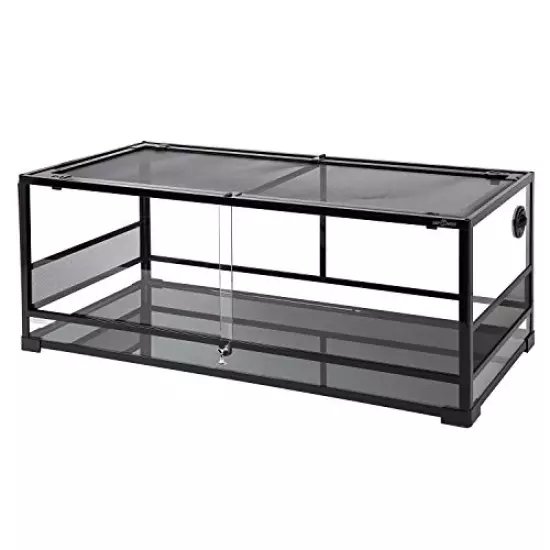 REPTI ZOO 67Gallon Upgrade Glass Reptile Large Terrarium 48" X 18" X 18"(Knock-Down) Reptile Detachable Terrarium Rack Stackable Breeding Rack Combo Project Black