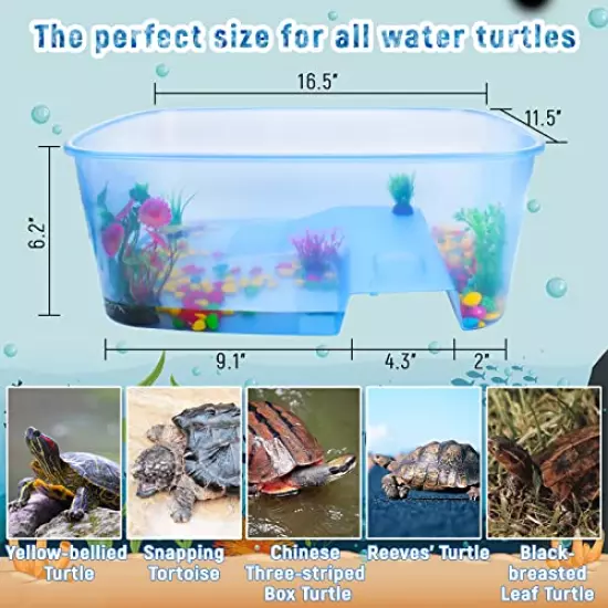 Rypet Baby Turtle Tank Starter Kit - Reptile Terrariums Tortoise Habitat With UV Basking Light Lamp, Water Filter, Rocks, Small Plants, Aquarium Tank For Turtle Frog Hermit Crab Tank Accessories