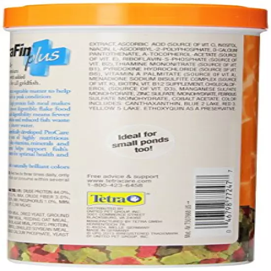 TetraFin Plus Goldfish Flakes 7.06 Ounces, Balanced Diet, with Algae to Promote Health