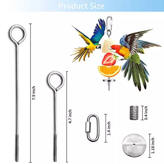 Bird Food Holder, Bird Feeder Toy, Stainless Steel Small Animal Fruit Vegetable Stick Skewer, Foraging Hanging Food Feeding Treating Tool for Parrots Cockatoo Cockatiel Cage