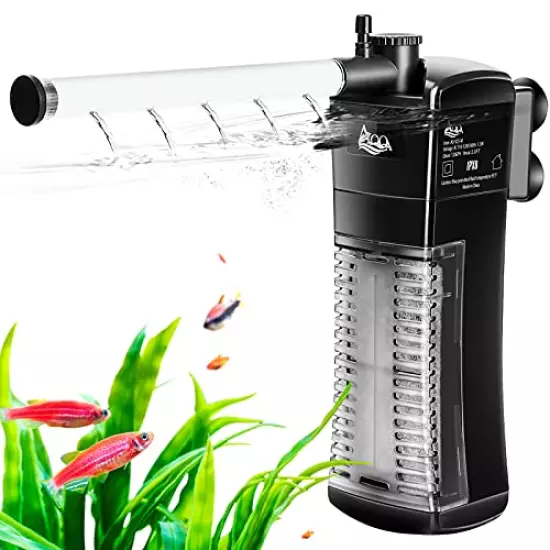 AQQA Aquarium Internal Filter, Submersible Power Filter in-Tank with Adjustable Water Flow, Ultra Silent Biochemical Sponge Filtration for Fish Tank Water Clean