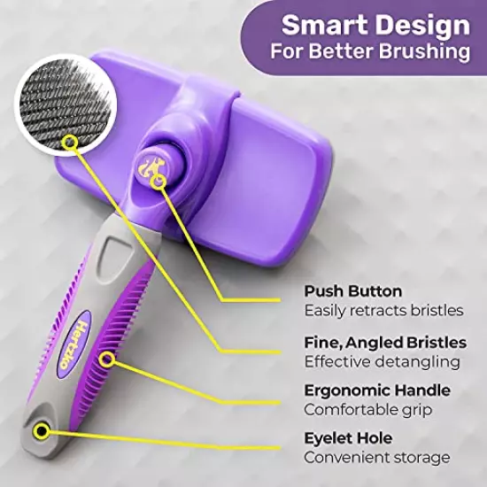 Hertzko Self-Cleaning Slicker Brush For Dogs, Cats - The Ultimate Dog Brush For Shedding Hair, Fur - Comb For Grooming Long Haired & Short Haired Dogs, Cats, Rabbits & More, Deshedding Tool, Cat Brush