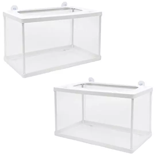 2 Pack Fish Hatchery Breeder Box - Large Size 10"x 6"x 6" Fish Tank Isolation/Nursery Box, Aquarium Fry Hatchery Separation Net Nylon Incubator Mesh with 4 Suction Cup for Newborn Small Fish