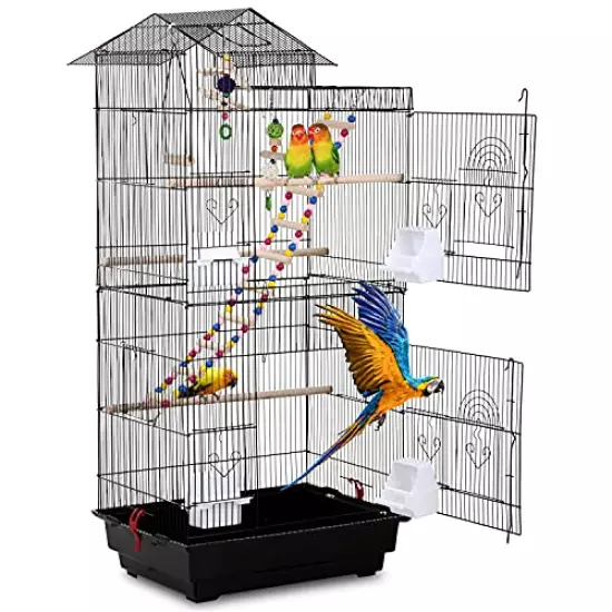 Bird Cage, Parrot Cage 39 inch Parakeet Cage Accessories with Bird Stand Medium Roof Top Large Flight cage for Small Cockatiel Canary Parakeet Conure Finches Budgie Lovebirds Pet Toy