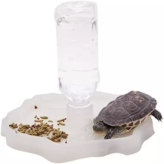 Aufeeky 2 In 1 Reptile Water Dish & Food Dish With Bottle, Automatic Refilling Reptile Water Bowl, Large Reptile Feeding Dispenser For Tortoise Hermit Crab Reptile Turtle Lizard Frog White