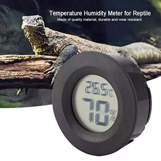 POPETPOP 2Pcs Reptiles Digital Thermometer Hygrometer, Round Shaped Temperature Humidity Meter For Lizard Gecko Snake Frog Turtle Reptiles Or Indoor Bedroom Use Black