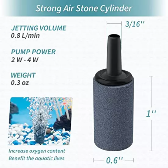 Pawfly 0.6/1/1.2 Inch Air Stone Cylinder Bubble Diffuser Airstones for Aquarium Fish Tank Pump Grey