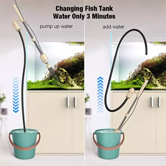 bedee Aquarium Vacuum Gravel Cleaner Electric Fish Tank Cleaner 6 in 1 Automatic Water Changer Filter for Washing Sand Removable Siphon Vacuum Gravel Cleaner 18W IP68 Waterproof Safer Beige Style