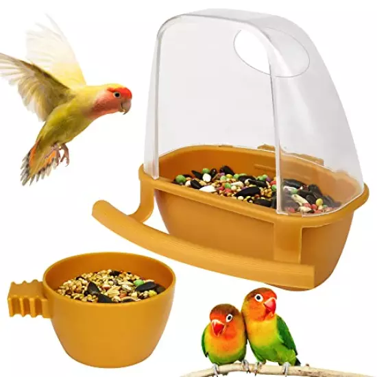 2Pcs Bird Feeder for Cage Parrot Feeding Dish Cups Birds Water Dispenser Food Bowls Hanging Spill-Proof Bird Cage Accessories Pet Cage Cups Holder Seed Food Container for Parakeet Budgies Cockatiel