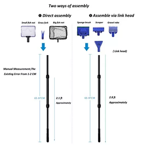 JZMYXA Aquarium Fish Tank Clean Set, Aquarium Cleaning Kit for Fish Tank Long Handle Fish Tank Brush Functional Six Cleaning Tools for Aquarium Telescopic Cleaning 6-in-1