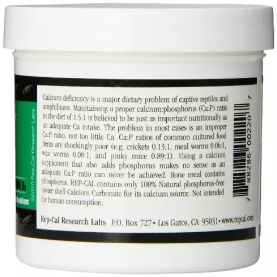 Rep-Cal 52298 Phosphorous-Free Calcium Powder Reptile/Amphibian Supplement Without Vitamin D3, 4.1 Oz