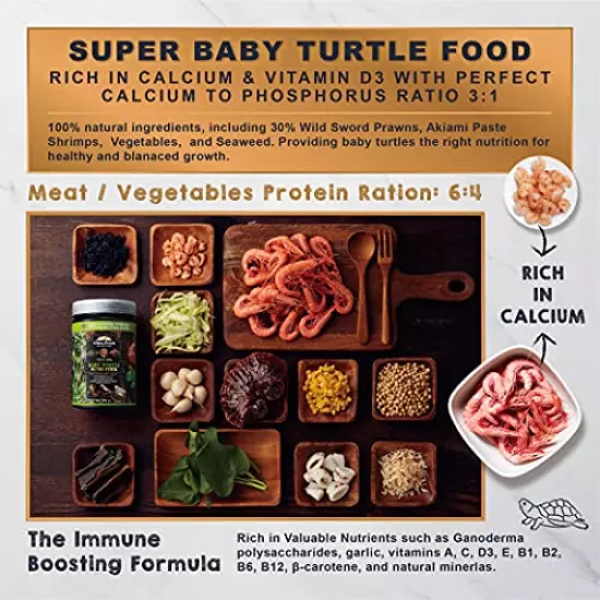 Ultra Fresh Floating Baby Turtle Food, All Natural Ingredients, Wild Sword Prawn, Calcium Vitamin D Enriched for Picky Aquatic Baby & Juvenile Turtles, Baby Turtle Nutri Stick