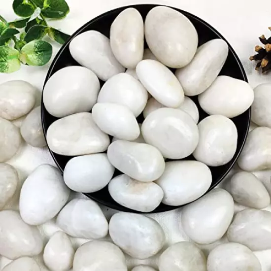 YISZM 5lb Natural Decorative White Pebbles, High Polished River Rock Stones for Plants Vase Fish Tank Aquariums Landscaping Garden Outdoor and Indoor DIY (5 LB,1-2 INCH)