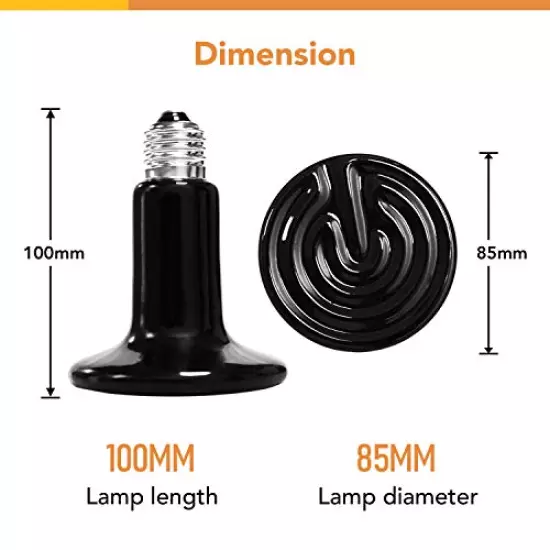 Simple Deluxe 100W Ceramic Heat Emitter Reptile Heat Lamp Bulb No Light Emitting Brooder Coop Heater For Amphibian Pet & Incubating Chicken, 1 Pack/ 2 Pack With Thermometer, Black & White