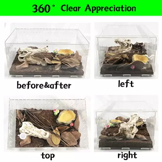 Magnetic Acrylic Reptile Cage,Transparent Enclosure Reptile Breeding Box,Breeding Box Terrarium Tank Suitable for Lizards,Tarantulas,Chameleons,Hermit Crabs,Snakes,Insect,Turtle（12x8x6 Inch）