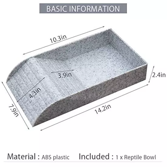 WINGOFFLY Large Reptile Feeding Dish With Ramp And Basking Platform Plastic Turtle Food And Water Bowl Also Fit For Bath Aquarium Habitat For Lizards Amphibians Emulational Granite