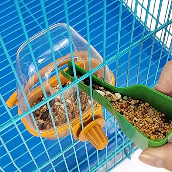 2Pcs Bird Feeder for Cage Parrot Feeding Dish Cups Birds Water Dispenser Food Bowls Hanging Spill-Proof Bird Cage Accessories Pet Cage Cups Holder Seed Food Container for Parakeet Budgies Cockatiel