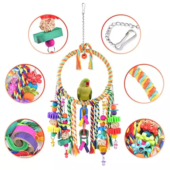 KATUMO Bird Toys, Bird Swing Toy Bird Perch with Colorful Chewing Toys, Suitable for Lovebirds, Finches, Parakeets, Budgerigars, Conure ect Small Birds