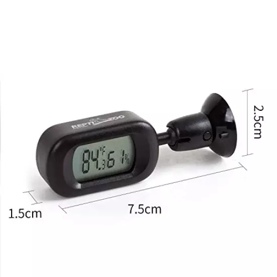 REPTI ZOO Reptile Terrarium Thermometer Hygrometer Digital Display 360 Degree Rotation With Suction Cup, 3-Sides Mounting