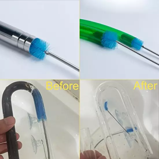 Aquarium Filter Brush Set, Flexible Double Ended Bristles Hose Pipe Cleaner with Stainless Steel Long Tube Cleaning Brush and 10 Pcs Different Sizes Bristles Brushes for Fish Tank or Home Kitchen