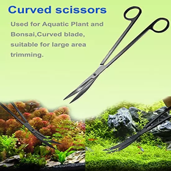 4Pcs Aquascaping Tools Kit, Long Stainless Steel Aquarium Plant Tools with Black Anti-Rust Coating, Aquarium Tweezers, Scissors, and Scrapers for Aquascaping Cleaning（Free Magnetic Tool Holder）