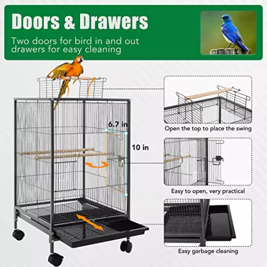 BestPet 35 inch 53 inch Wrought Iron Bird Cage with Play Open Top and Rolling Stand,Large Parrot Cage Bird Cages for Parakeets,Cockatiel, Canary, Finch, Lovebird, Parrotlet,Pigeons