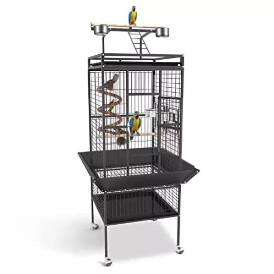 Bird Cage, Large Bird Cages Aviary with Stand on Caster Wheels, Wrought Iron Birdcage with Play Top, Used as Parakeet Cage, Parrot or Flight for Pigeons, Cockatiels