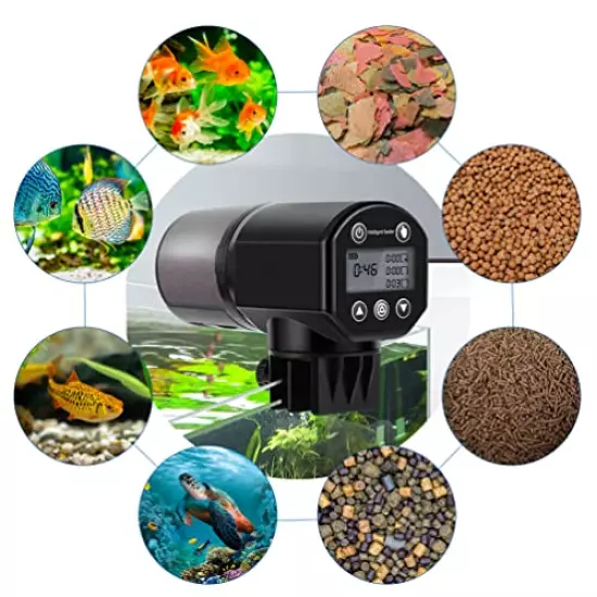 Automatic Fish Feeder for Aquarium: Auto Feeding Dispenser Fish Food Timer for Vacation Weekend Betta Goldfish Turtle Koi - Fish Feeder Timer for Small Tank Battery Operated LCD Screen 200ML