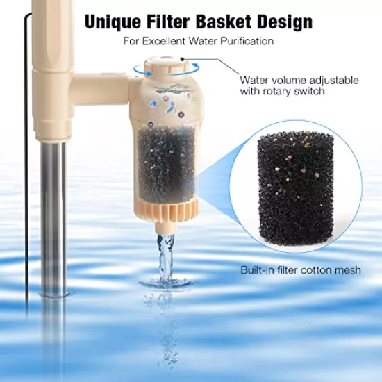 bedee Aquarium Vacuum Gravel Cleaner Electric Fish Tank Cleaner 6 in 1 Automatic Water Changer Filter for Washing Sand Removable Siphon Vacuum Gravel Cleaner 18W IP68 Waterproof Safer Beige Style