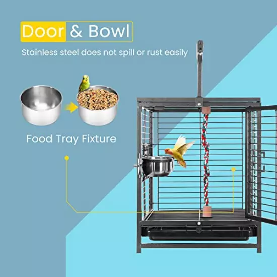 VIVOHOME 19 Inch Wrought Iron Bird Travel Carrier Cage for Parrots Conures Lovebird Cockatiel Parakeets