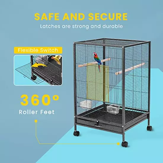 VIVOHOME 30 Inch Height Wrought Iron Bird Cage with Rolling Stand for Parrots Conure Lovebird Cockatiel