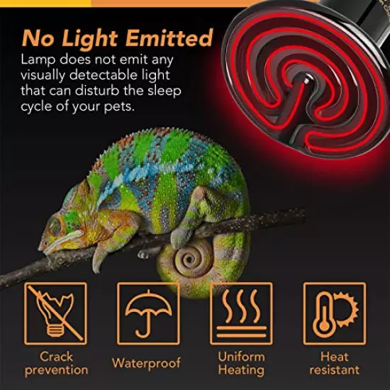 Simple Deluxe Reptile Heat Lamp Bulb Ceramic Heat Emitter 40W/60W/100W/150W/250W, No Light Emitting Brooder Coop Heater For Amphibian Pet & Incubating Chicken