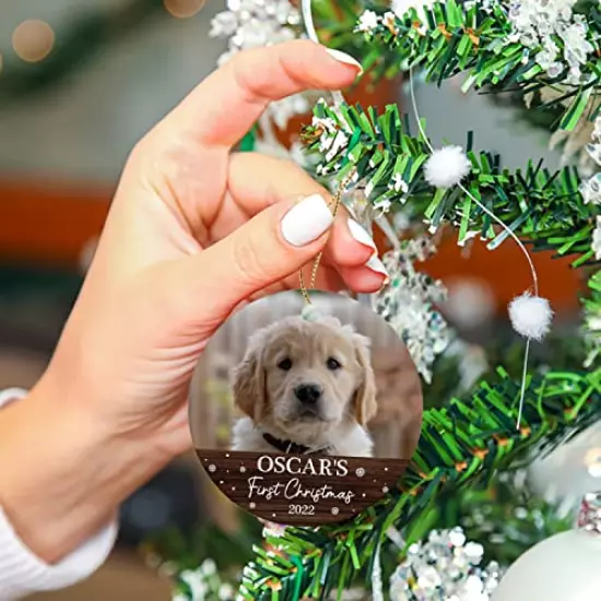 Dog's First Christmas Photo Ornament, Personalized Dog Christmas Photo Ornament, Custom Photo Memorial Gift to Dog Lover, Dog Christmas Ornament 2022, Pet Memorial Ornament, Christmas Ornament