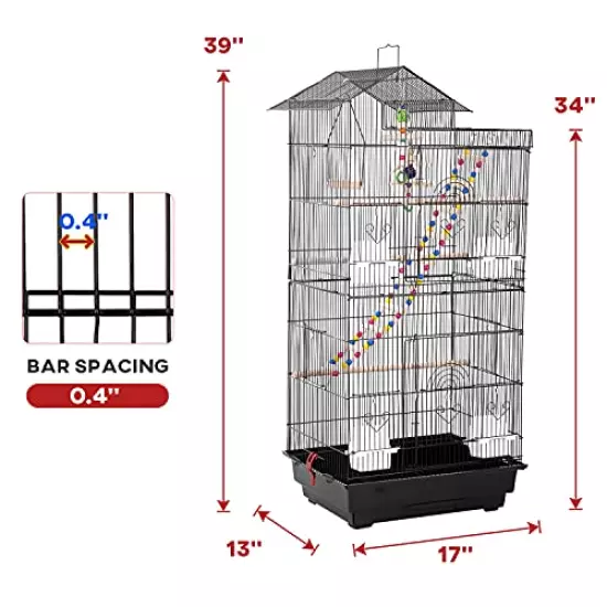 BestPet 39 inch Roof Top Large Flight Parrot Bird Cage Accessories Medium Roof Top Large Flight cage Parakeet cage for Small Cockatiel Canary Parakeet Sun Parakeet Pet Toy