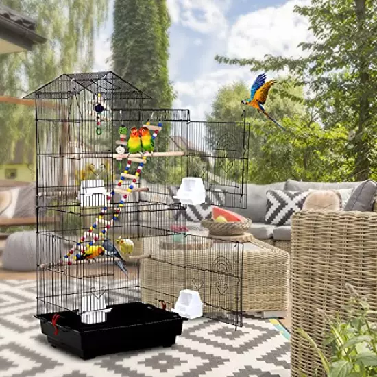 Bird Cage, Parrot Cage 39 inch Parakeet Cage Accessories with Bird Stand Medium Roof Top Large Flight cage for Small Cockatiel Canary Parakeet Conure Finches Budgie Lovebirds Pet Toy