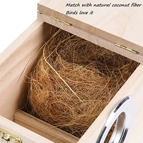 PETWAKEY-ST Birds Breeding Box,Wooden Parakeet Nesting Box Cage House with Coconut Fiber Bird Toy for Cockatiel Lovebirds Budgie Finch Canary (7.8”x4.8”x4.8”)