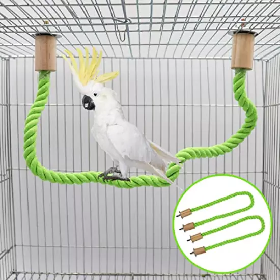 2 Pack Bird Hemp Rope Perch Swing, Bird Cage Stand Pole Accessories, Paw Grinding Standing Climbing Perch for Parrot, Parakeet, Budgies, Lovebirds