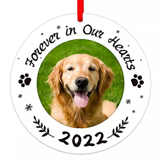 WaaHome Picture Frame Dog Memorial Christmas Ornaments 2022, Forever in Our Hearts Pet Memorial Ornaments for Christmas Tree, Pet Memorial Gifts, Sympathy Remembrance Gifts for Loss of Dog Cat Pet