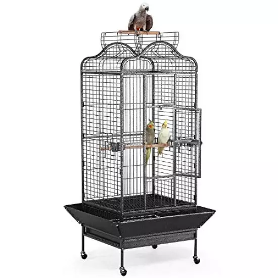 Yaheetech 63'' Bird Cage with Stand Wrought Iron Rolling Open Play Top Large Parrot Bird Cage for Mini Macaw Goffin Cockatoo Cockatiels African Grey Small Quaker Amazon Parrot