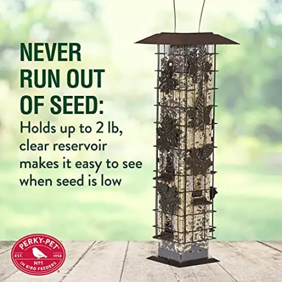 Perky-Pet 336-1SR Squirrel-Be-Gone Bird Feeder, 2LB Squirrel Proof Outdoor Wild Bird Feeder with Weight-Activated Perches