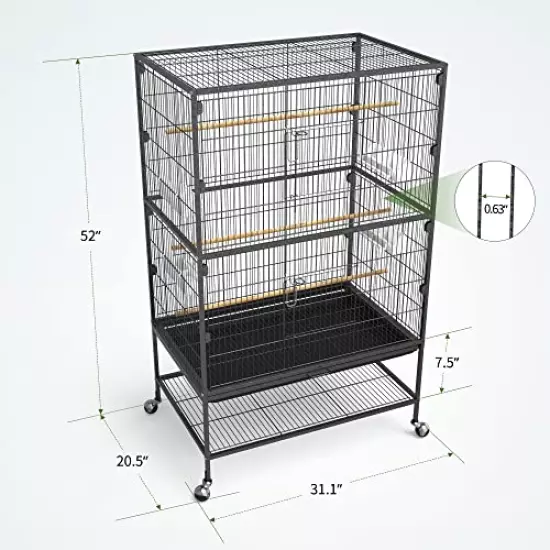 YINTATECH 52-inch Wrought Iron Flight Bird Parakeet Parrot Cage for Large Cockatiel, Canary, Finch, Lovebird, Parrotlet, Conure, Pigeons, African Grey Quaker, Birdcage with Rolling Stand