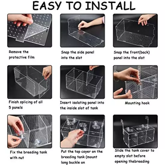 ATPWONZ Fish Breeding Box, Acrylic Fish Isolation Box Aquarium Hatchery Incubator with Suction Cups for Newborn Fry Shrimp Guppy Clownfish Aggressive Fish, 11.5" x 6" x 6"